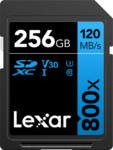 LEXAR Professional 800x SDXC UHS-I cards, C10 V10 U1, R120/45MB 256GB