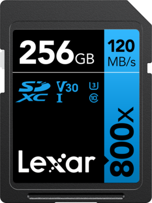 LEXAR Professional 800x SDXC UHS-I cards, C10 V10 U1, R120/45MB 256GB