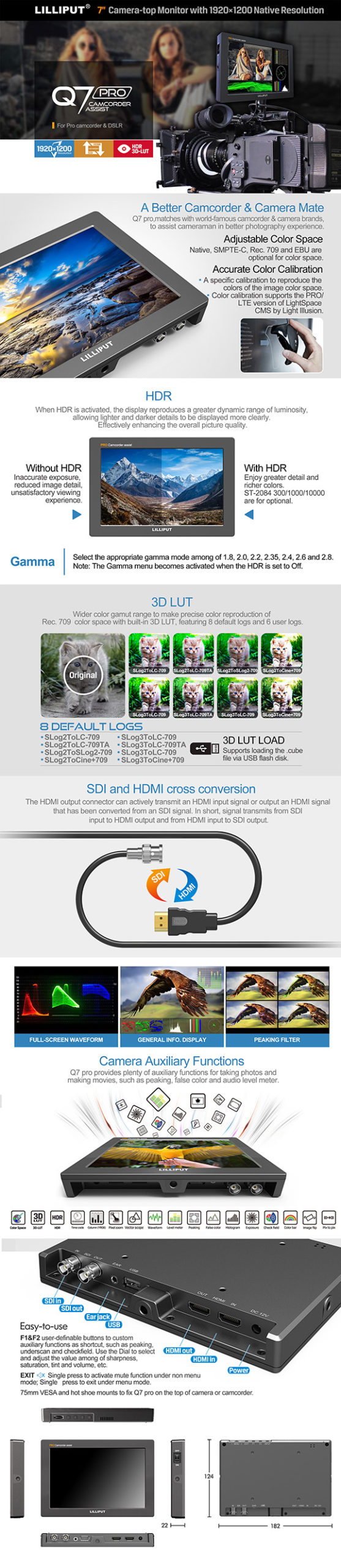 Lilliput Q7 Pro - 7" HDMI/SDI Converter