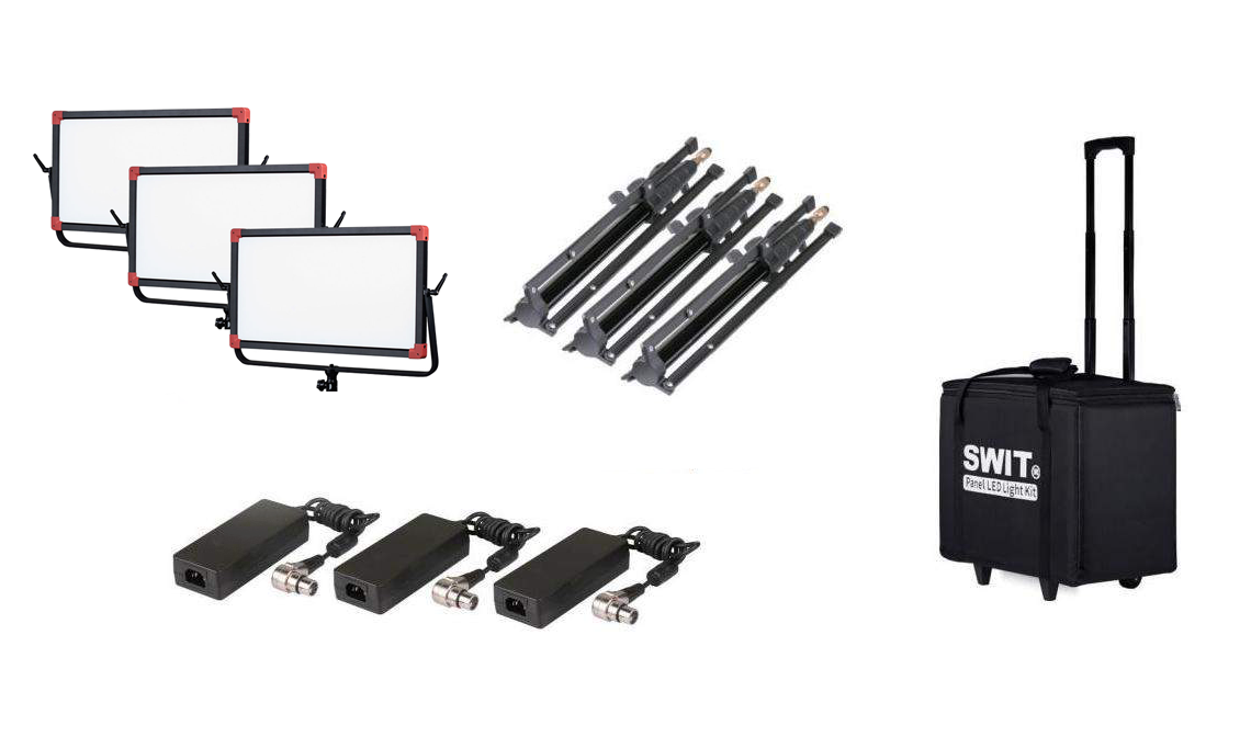 SWIT PL-E90 3KIT zestaw trzech lamp ze statywami i torbowalizką