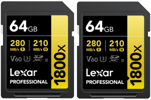 LEXAR SDXC Pro 1800x U3 UHS-II R280/W210 (V60) 64GB - 2pack