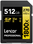 Pro Lexar 1800x SDXC U3 (V60) UHS-II R270/W180 512GB