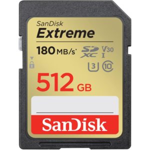 Karta pamięci SanDisk Extreme SDXC 512GB 180/130 MB/s C10 V30 UHS-I U3