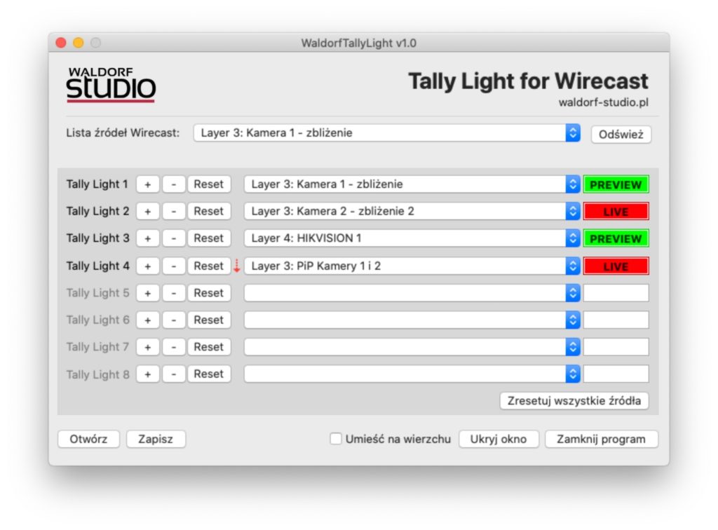 Tally Light System V2.0 dla systemów Wirecast