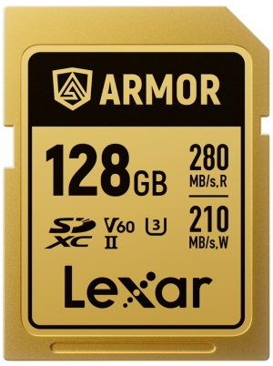 LEXAR SDXC ARMOR Gold UHS-II U3, Stal nierdzewna, IP68  odczyt 280 MB/s, zapis 210 MB/s (V60),  128GB