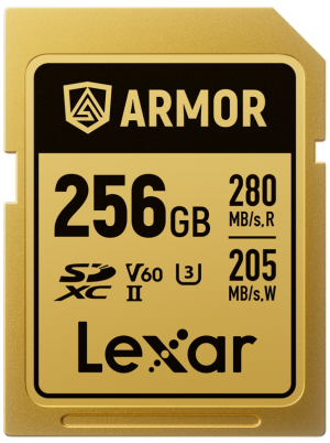 LEXAR SDXC ARMOR Gold UHS-II U3, Stal nierdzewna, IP68  odczyt 280 MB/s, zapis 210 MB/s (V60),  256GB