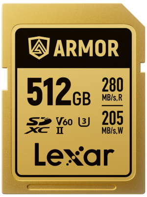 LEXAR SDXC ARMOR Gold UHS-II U3, Stal nierdzewna, IP68  odczyt 280 MB/s, zapis 210 MB/s (V60),  512GB