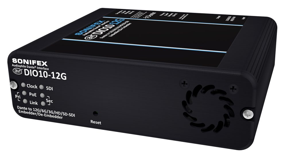 SONIFEX Dante AVN-DIO10-12G do 12G/6G/3G/HD/SD-SDI Embedder/De-Embedder
