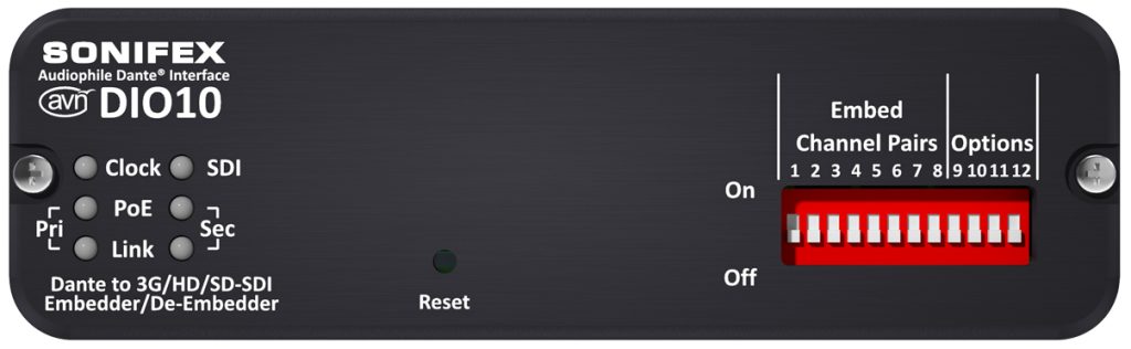 SONIFEX Dante AVN-DIO10 na 3G/HD/SD-SDI Embedder/De-Embedder