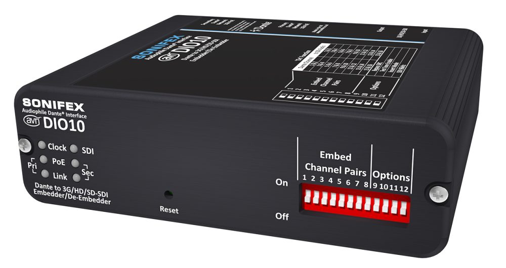 SONIFEX Dante AVN-DIO10 na 3G/HD/SD-SDI Embedder/De-Embedder