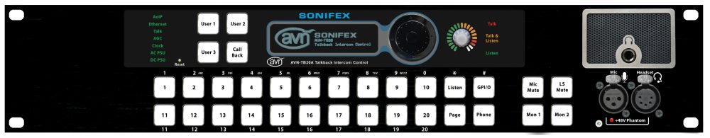 SONIFEX AVN-TB20AR 20-przyciskowy zaawansowany interkom talkback, portal AoIP