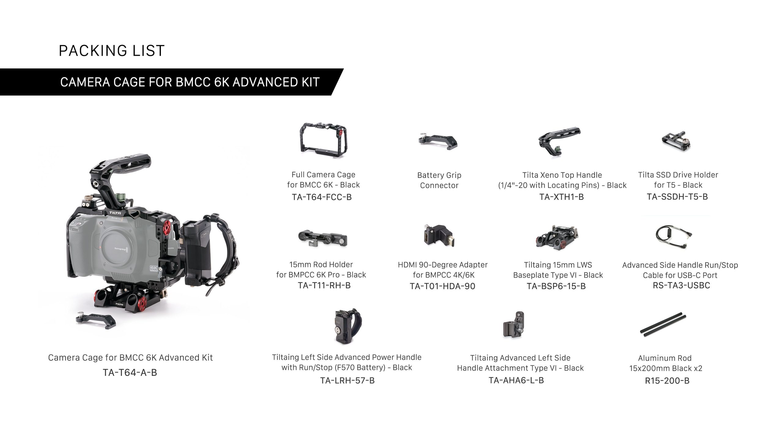 Tilta Camera Cage for Blackmagic Pocket Cinema Camera 6K – Advanced Kit (Black)