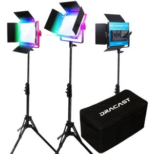 Dracast X Series LED500 RGB i Bi-Color Zestaw 3 Lamp LED z Wyściełaną Nylonową Torbą Transportową