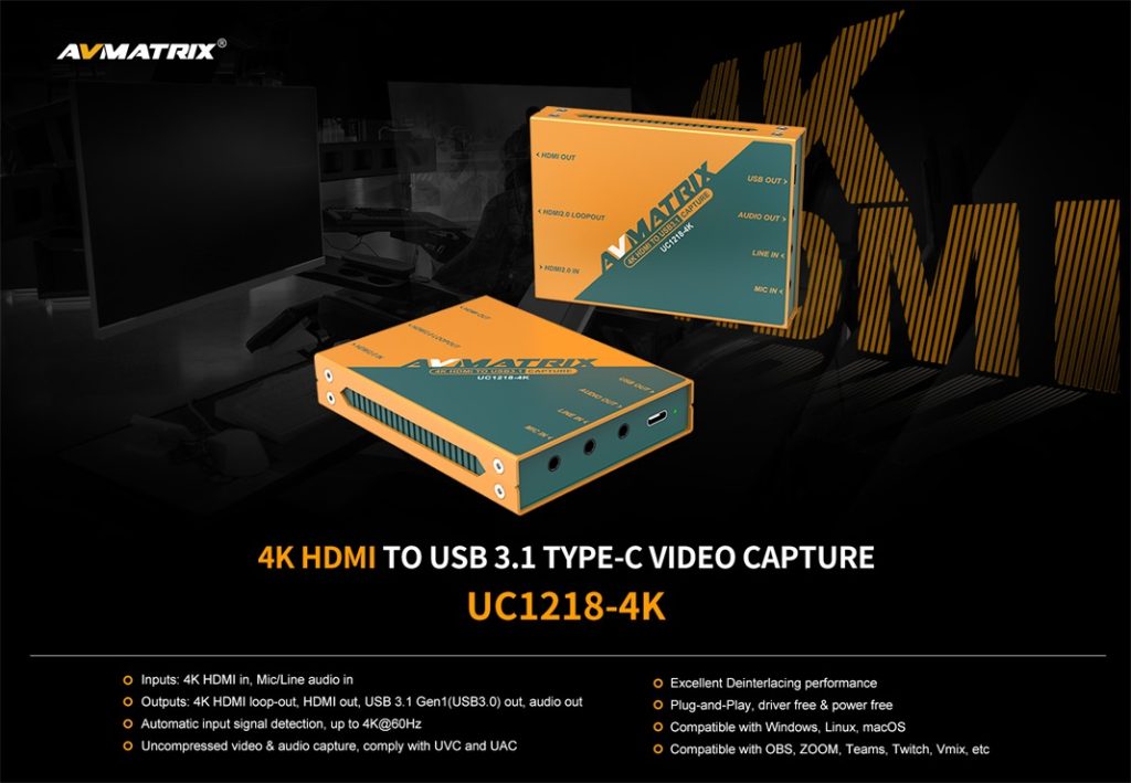 AVMATRIX UC1218-4K - 4K HDMI to USB 3.1 Type-C Video Capture	
