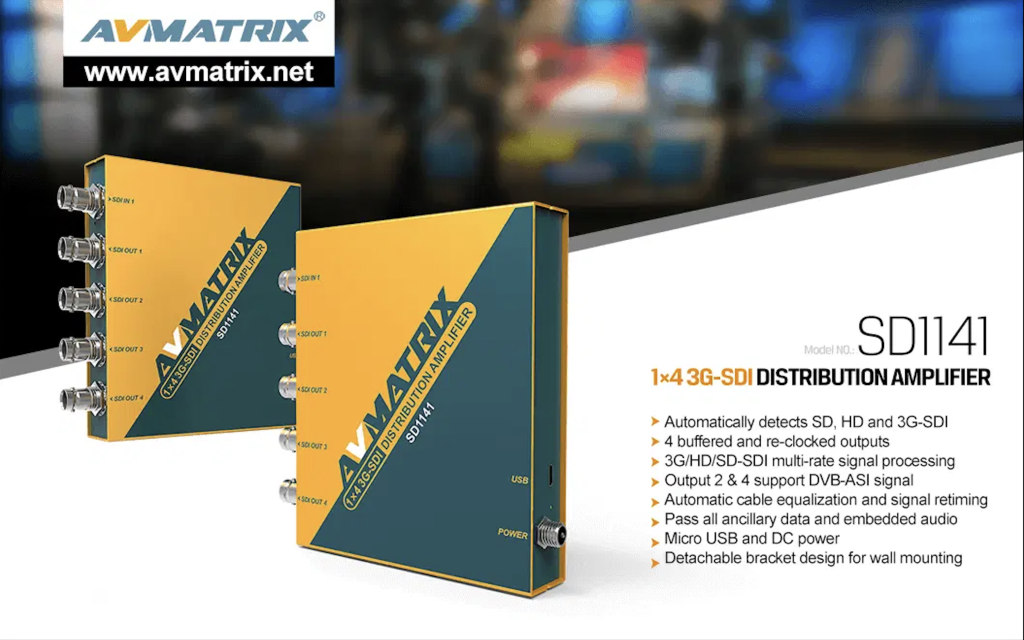 AVMATRIX SD1141 - 1×4 SDI Reclocking Distribution Amplifier